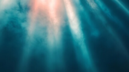 Fototapeta premium Ethereal Light Through Fog, Pastel beams piercing a thick fog, creating a dreamy and mystical atmosphere, inviting a sense of tranquility and wonder in a serene landscape.