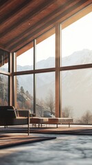 Interior of modern home with large picture windows