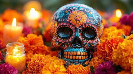 Sugar skull & marigolds