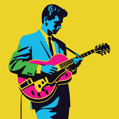 Male musician playing guitar. Vector illustration