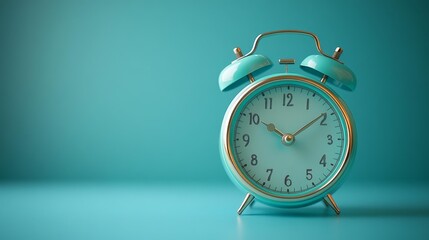 Naklejka premium Retro Alarm Clock on Turquoise Background Generative AI