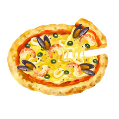 シーフードピザ　ピザのイラスト
