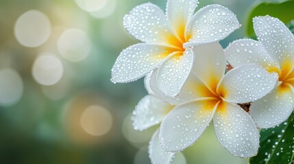 Fototapeta premium Plumeria Flowers with Dew Drops