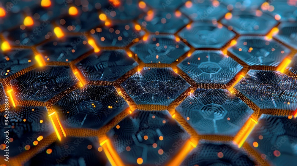 Poster abstract hexagonal pattern with glowing edges