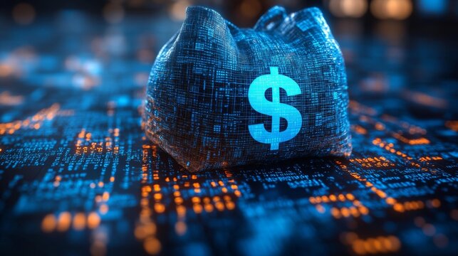 Digital Currency Symbol in Cyber Matrix Generative AI