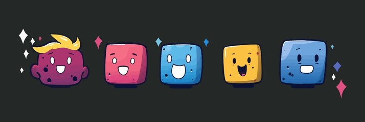 Funny Character Geometric Figures with face emotions. Vector illustration.Elements are isolated.