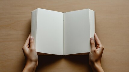 Obraz premium Hands Holding an Open Blank Book Generative AI