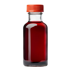 A glass bottle filled with vibrant red liquid, featuring an orange cap, ideal for various creative and commercial uses.