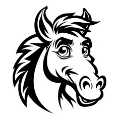 Stylized Black and White Horse Head Silhouette Art