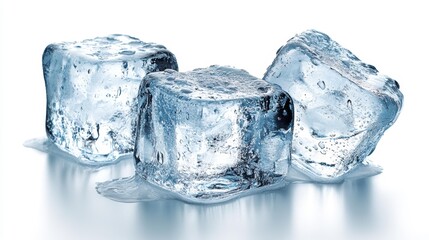 Three Melting Ice Cubes on a White Surface Generative AI