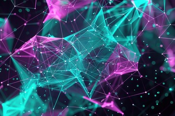 An abstract visualization of interconnected neural networks with glowing lines and points, rendered in shades of pink and teal