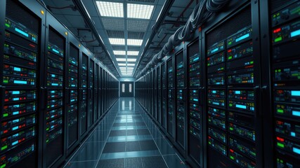 Obraz premium Cloud computing images, data center images, Server room, large storage center, Data Center and Data Connectivity Technology
