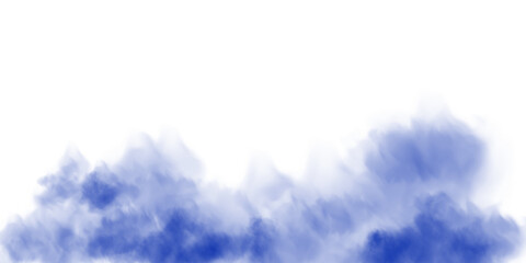 Fantastic blue smoke. Magic smoke. Smog cloud on podium or stage. Fog vapor over ground or water surface, magic haze. PNG.
