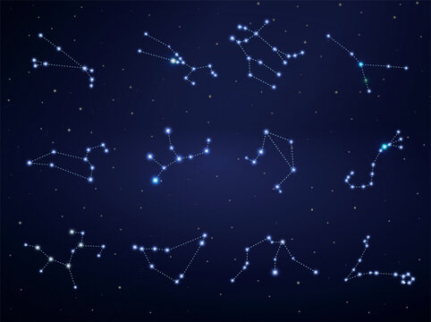 12 zodiak constellations on starry sky