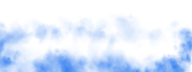 Fantastic blue smoke. Magic smoke. Smog cloud on podium or stage. Fog vapor over ground or water surface, magic haze. PNG.