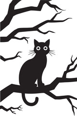 Halloween black CAT silhouette vector with white background