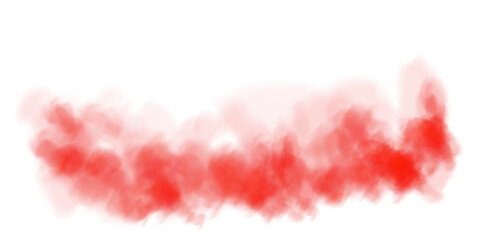 Fantastic red smoke. Magic smoke. Smog cloud on podium or stage. Fog vapor over ground or water surface, magic haze. PNG.