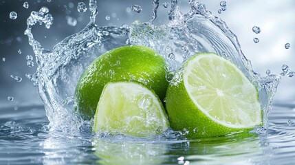 Limes Splashing in Water