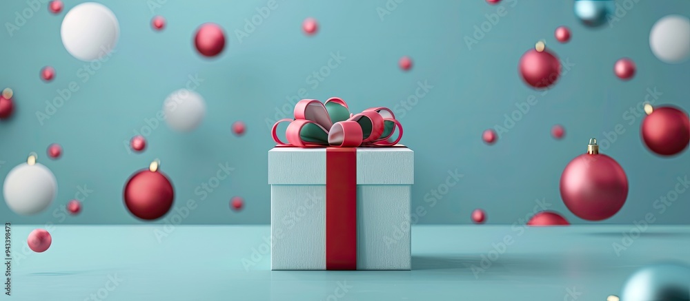 Poster christmas themed gift box displayed against a festive backdrop for a children s party the concept re