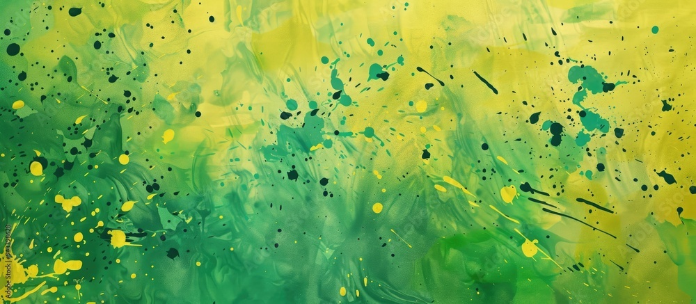 Poster Colorful green and yellow stains on retro paper with a splatter pattern creating a vibrant backdrop for a copy space image