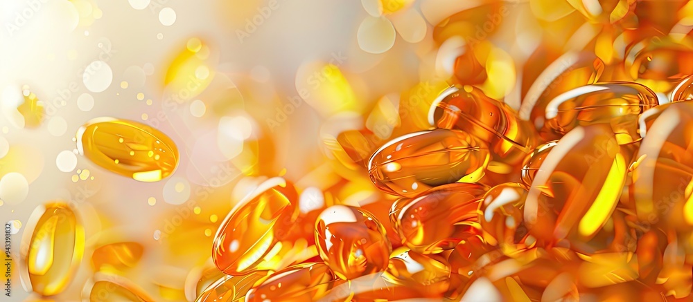 Poster vitamin e capsules promote health as antioxidants in dietary supplements on a bright paper backgroun