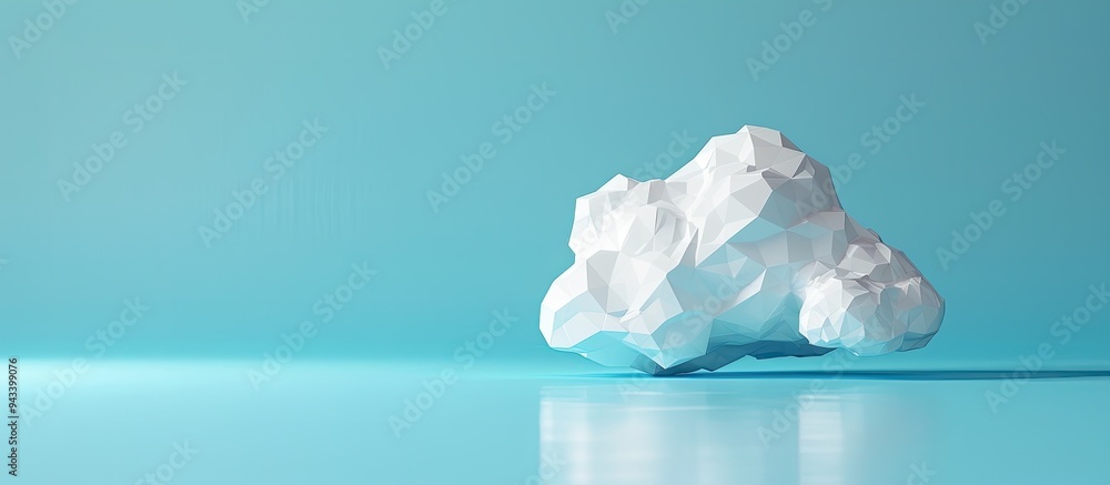 Poster cloud computing concept illustrated with a white paper cloud on a blue background with copy space fo