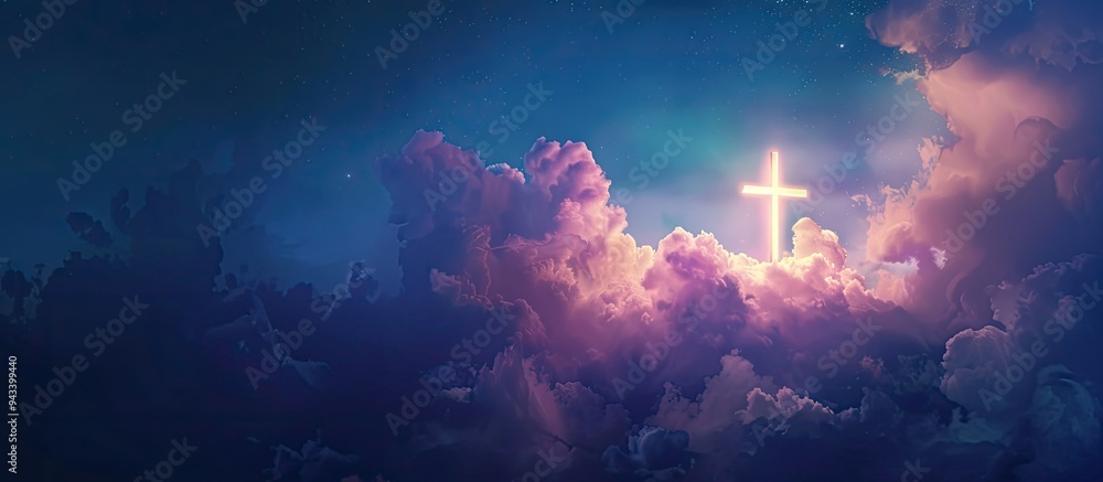 Aufkleber christian symbol a glowing cross in the sky with copy space image