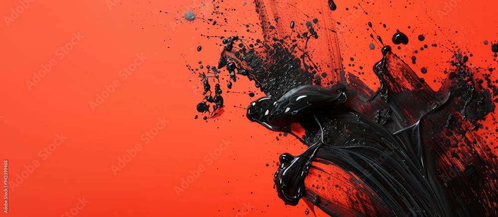 Poster Ink splatter in black on a vibrant red backdrop with copy space image