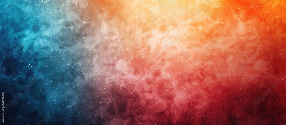Poster Horizontal banner featuring a grainy soft gradient abstract background in red orange and blue sunrise colors with a noise effect designed with copy space image