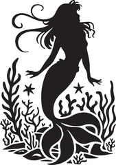 Mermaid Underwater Vector Silhouette