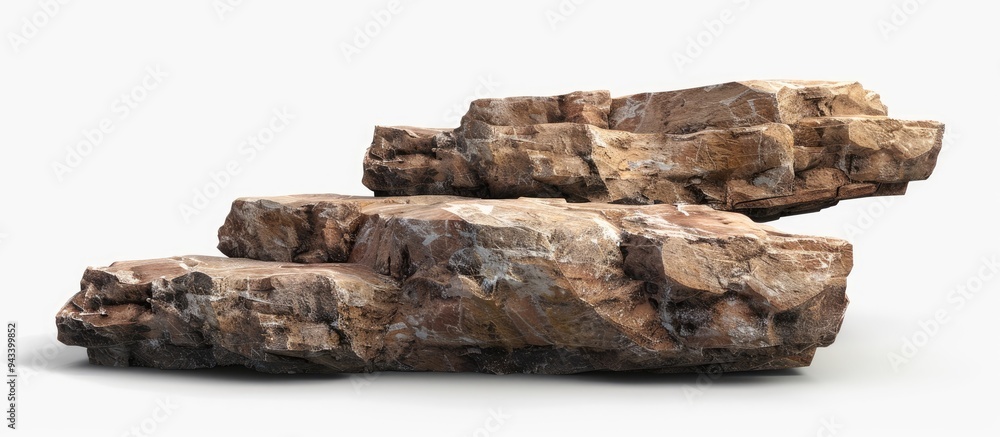 Aufkleber a podium made of brown cliff rock stone is showcased on a white background providing a clear area fo