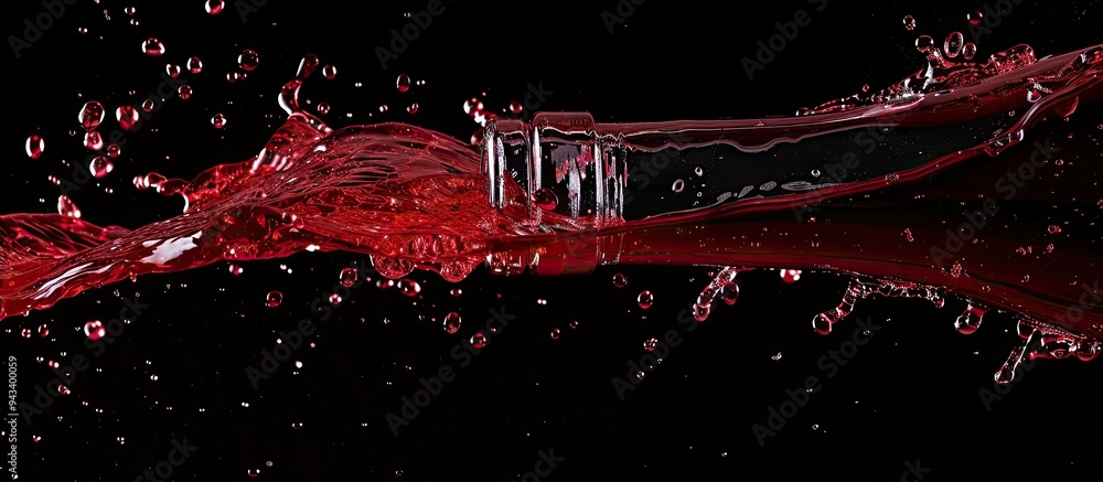 Aufkleber Macro shot capturing red wine splashing against a black backdrop creating an abstract effect with ample copy space image