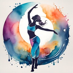 Colorart - Aquarell-Stil - Hübsche Frau in dynamischer Pose - Tanz