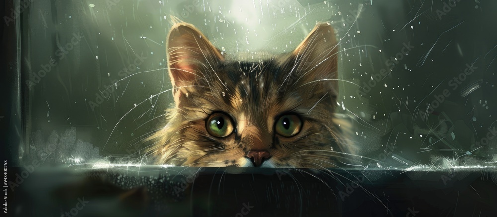Poster Adorable feline gazing directly at you with a soft background and plenty of copy space image