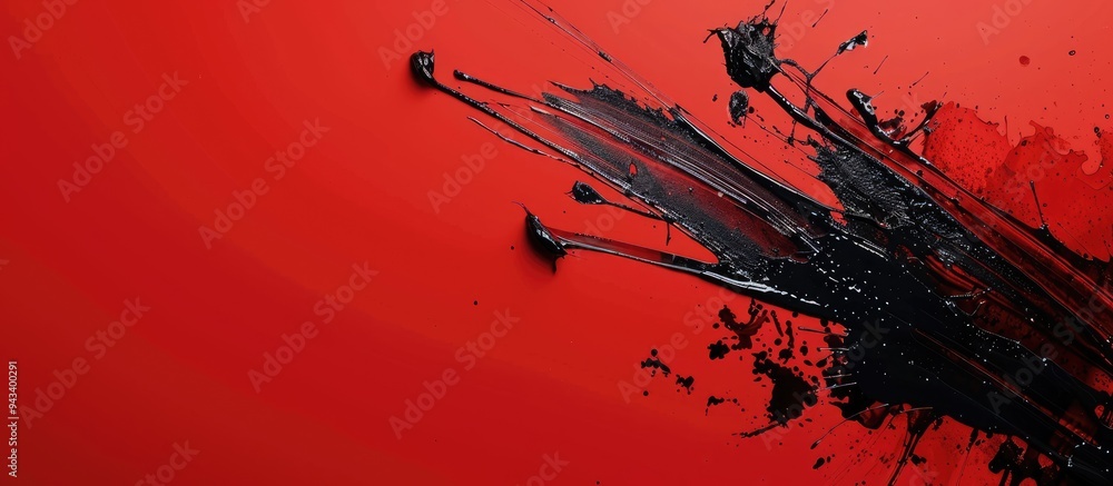 Poster Ink splatter in black on a vibrant red backdrop with copy space image