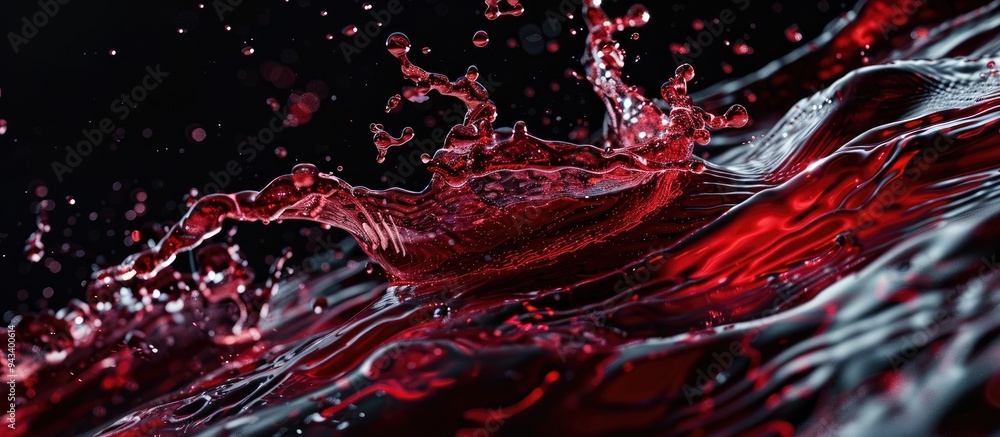 Aufkleber Macro shot capturing red wine splashing against a black backdrop creating an abstract effect with ample copy space image