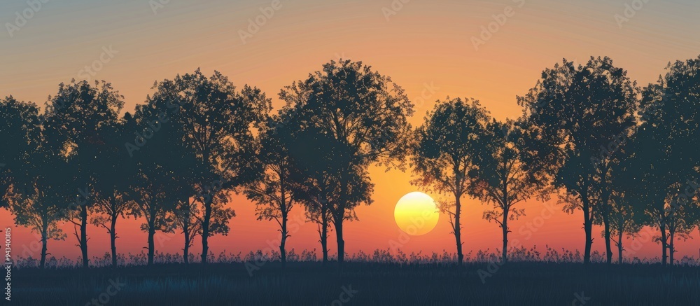 Aufkleber silhouetted trees against a sunset with a blank area for additional content like a copy space image