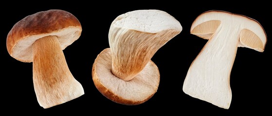 Cep mushroom isolated on black background, collection