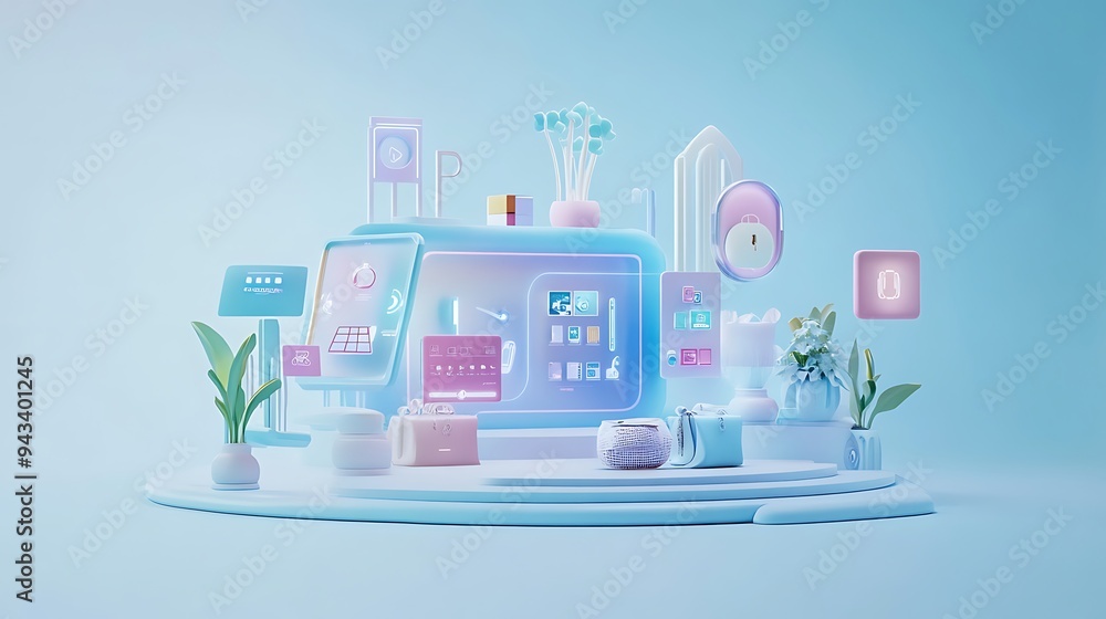 Poster futuristic smart home interface with 3d elements