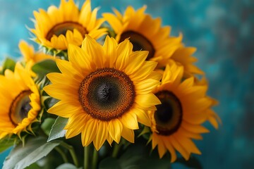 Obraz premium A bouquet of bright sunflowers, with their large, cheerful faces and tall green stems