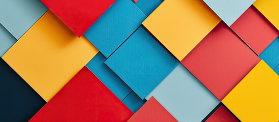 Top view flat lay of an abstract colorful geometric pattern with copy space image