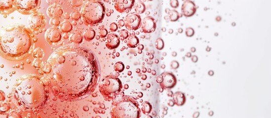 A homemade strawberry fruit yeast liquid fermenting with plenty of bubbles on a white backdrop creating a copy space image