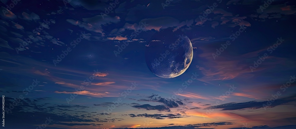 Poster A serene evening sky with a crescent moon and ample copy space image