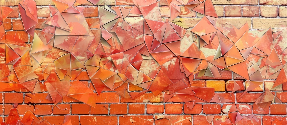 Poster retro style brick wall background with an orange polygonal texture design ideal for a copy space ima