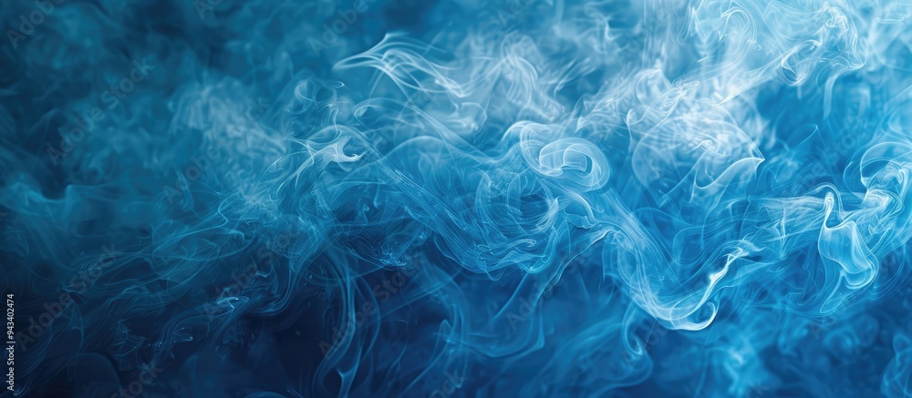 Poster An abstract image of swirling blue incense smoke in a spacious background with available copy space for text or graphics