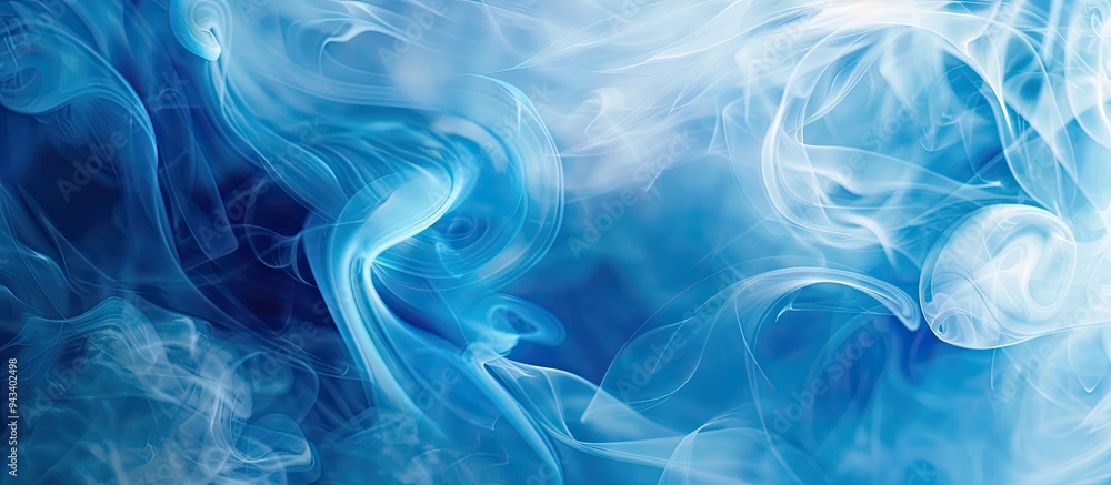Poster An abstract image of swirling blue incense smoke in a spacious background with available copy space for text or graphics