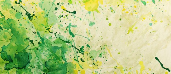 Colorful green and yellow stains on retro paper with a splatter pattern creating a vibrant backdrop for a copy space image