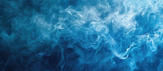An abstract image of swirling blue incense smoke in a spacious background with available copy space for text or graphics