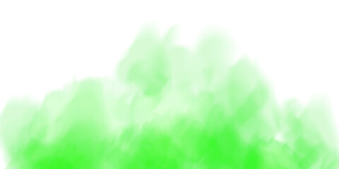Fantastic green smoke. Magic smoke. Smog cloud on podium or stage. Fog vapor over ground or water surface, magic haze. PNG.