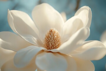 Fototapeta premium A close-up of a magnolia blossom, with large, creamy white petals and a sweet fragrance